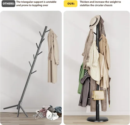 Vista 3 de Taitiy Perchero de madera maciza independiente con 10 ganchos para dormitorio, sala de estar, entrada, soporte resistente para sombreros, abrigos