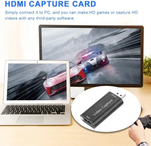 Vista 2 de Hilitand USB 2.0 FHD 1080P@60fps Tarjeta de captura de audio y vídeo Caja grabadora adaptador para transmisión en vivo, enseñanza