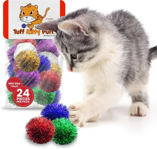 Vista 9 de Tuff Kitty Puff Juguete para gatos con mini bola brillante de 1 pulgada, paquete de 6 unidades, multicolor