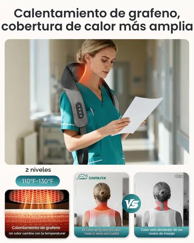 Vista 3 de Snailax Masajeador de cuello inalámbrico con calor, masajeador de hombros Negro