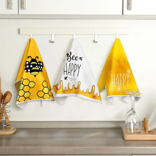 Vista 2 de Geyoga 4 toallas de cocina de abeja, toallas de mano absorbentes para cocina de verano, baño, decoración del hogar, 16 x 24 pulgadas