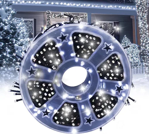 Vista 10 de Kwaiffeo - luces de Navidad blancas, 100 pies de longitud, 300 luces LED, impermeables, enchufables, para interiores y exteriores, 8 modos de luz