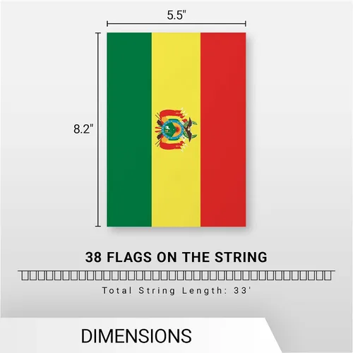 Vista 7 de G128 Bandera boliviana de Bolivia Bandera de 8.2 x 5.5 pulgadas, cuerda completa de 33 pies Poliéster 150D impreso, decoraciones para bar