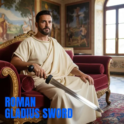 Vista 4 de Szco Supplies Espada de batalla de Gladius romana de 28 pulgadas con vaina de cuero, negro/dorado