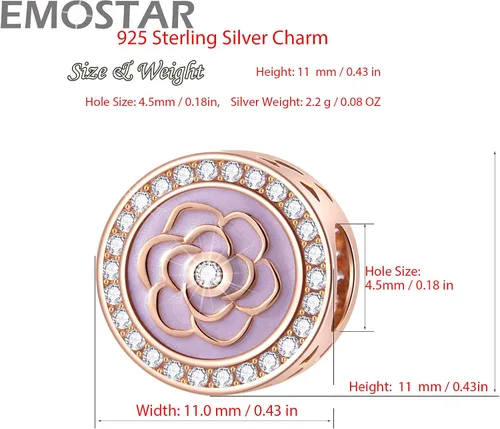 Vista 5 de Los dijes de flores y trébol se adaptan a la pulsera europea Valentiens, dije de flor de magnolia de oro rosa, trébol, copo de nieve brillante