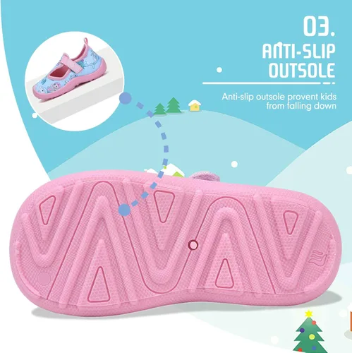 Vista 6 de FANTURE Zapatos de agua para niños y niñas, lindas sandalias acuáticas, playa, piscina, parque acuático, tenis acuáticos, para niños pequeños