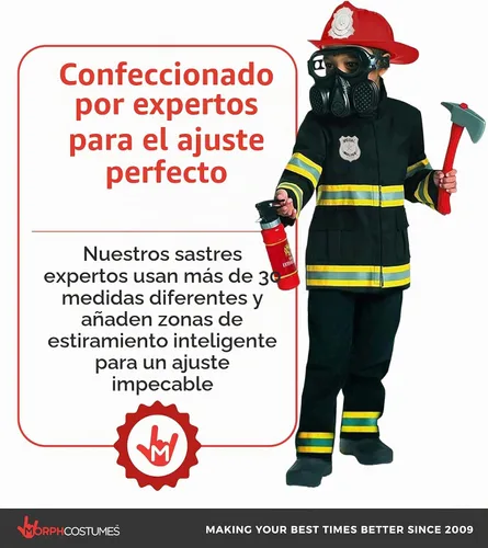 Vista 4 de Morph - Disfraz de bombero para niños (2 colores) - Disfraz de bombero y de bombero para niños, para Halloween Negro