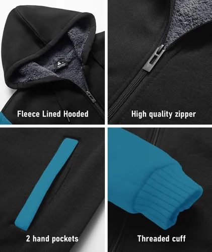 Vista 26 de SCODI Sudaderas con capucha para hombre, forro polar pesado, cremallera completa, forro de sherpa grueso, chaqueta con capucha