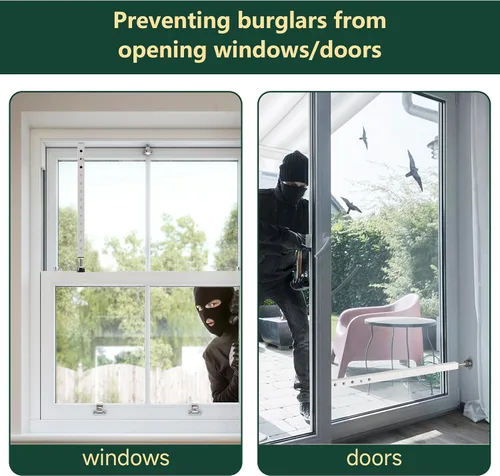 Vista 4 de WooFog Barras verticales de seguridad ajustables para ventana, barra de bloqueo de puerta de vidrio deslizante resistente con patas de goma, tapón