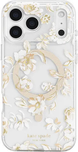 Vista 10 de Kate Spade New York Funda para iPhone 17 Pro Max, compatible con MagSafe, funda de diseño para teléfono, diseño de gemas azules de cama de flores