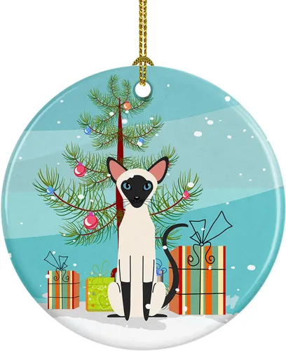 Vista 12 de Caroline's Treasures Árbol de Navidad de gato asiático, adorno de cerámica para colgar en el árbol de Navidad, decoración para el hogar, Navidad