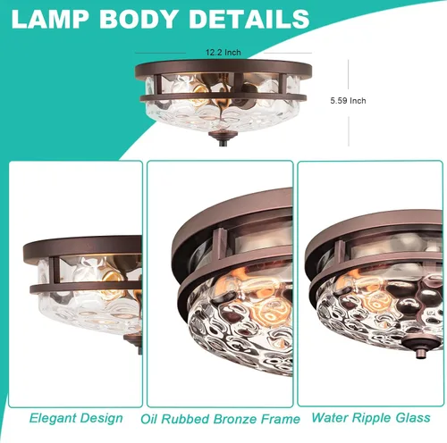 Vista 6 de Edwarmlux Lámparas de techo empotradas, lámpara de techo de granja de 2 luces cerca del techo, lámpara de techo industrial para cocina, pasillo