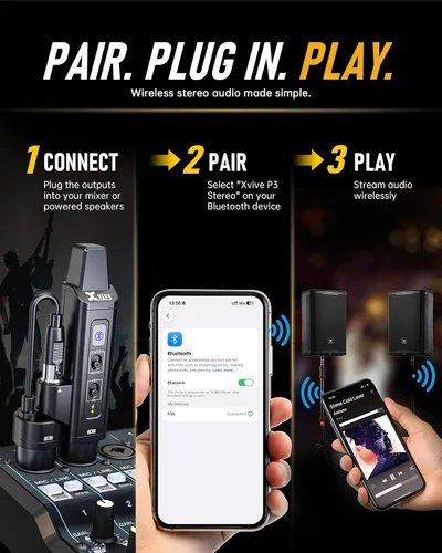 Vista 4 de Xvive Receptor Bluetooth XLR estéreo P3S para mezcladores y altavoces PA