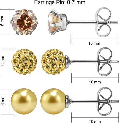 Vista 41 de JewelrieShop - Juego de aretes de tuerca de acero inoxidable con circonitas cúbicas y perlas de imitación, 3 pares de 0.236 in
