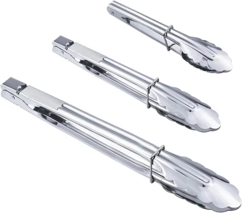 Vista 6 de HINMAY Pinzas pequeñas de acero inoxidable para servir alimentos, cocinar, asar ensaladas (7 pulgadas, 3 piezas)