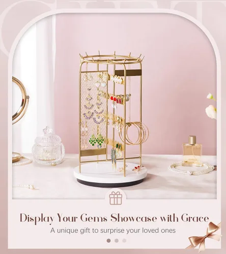 Vista 8 de Homde Soporte de joyería grande para tocador organizador de collar de aretes para mujeres modernas - Pulsera de reloj de metal Soporte giratorio que