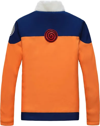 Vista 2 de Disfraz de cosplay con capucha y chaqueta naranja gruesa de anime para hombre