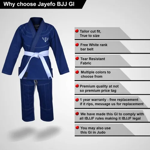 Vista 4 de Jayefo JIU Jitsu GI para niños y niñas, IBJJF Legal BJJ ligero, suave, preencogido, para niños y jóvenes, sin MMA, cinturón blanco