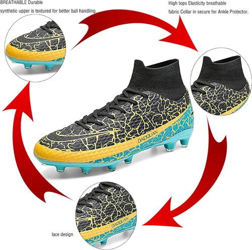 Vista 4 de OAOUIA Men's Soccer Cleats high top Football Shoes Youth Athletic Anti Slip Outdoor Soccer Shoes FGAG Breathable Training Football Sneakers