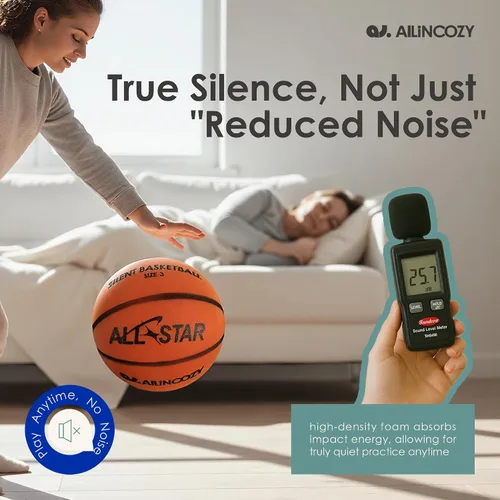 Vista 2 de Baloncesto silencioso con peso, baloncesto sin aire de espuma suave, rebote alto, pelota de entrenamiento sin ruido, embalaje de regalo, seguro