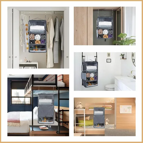 Vista 7 de Surblue Estantes colgantes, bolsa de almacenamiento de viaje, cubo de embalaje de compresión para maleta plegable con capa de extensión de gran
