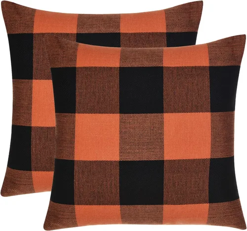 Vista 9 de Tosewever Juego de 2 fundas de almohada a cuadros de búfalo, fundas de almohada rústicas de granja, fundas de almohada de algodón y lino