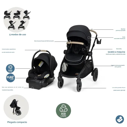 Vista 13 de Maxi-Cosi Zelia Pro - Sistema de viaje 5 en 1 con asiento de automóvil Mico Pro y cochecito de bebé, asiento reversible, ruedas grandes, mango