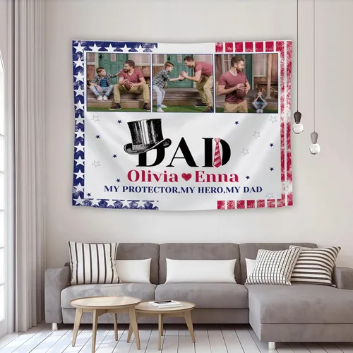 Vista 8 de Tiirreez Regalos para el día del padre, tapiz personalizado con texto fotográfico, regalos para papá de hija, hijo, esposa, tapiz personalizado