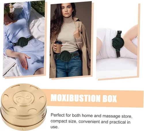 Vista 6 de Holibanna Caja portátil de moxa de cobre para Moxibustión sin humo, quemador de moxibustión, tapa desmontable para terapia de calor y alivio