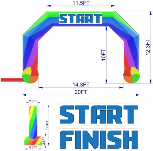Vista 3 de Línea de meta inflable del arco iris del comienzo los 20ft con el ventilador de 240W, arco inflable al aire libre para el comercio publicitario
