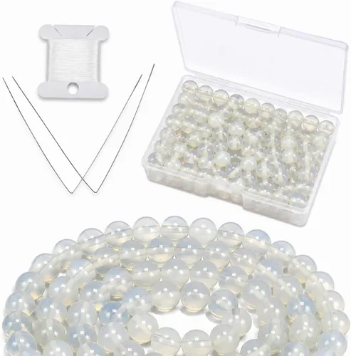 Vista 23 de Cherry Tree Collection 100 cuentas redondas de 6 mm de turquesa africana para hacer joyas Incluye caja de almacenamiento, cordón elástico