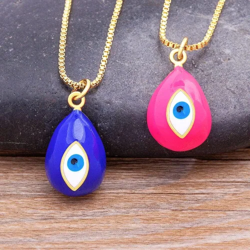 Vista 2 de Collar con colgante de oro de Buda, collar con dije de hip hop, micro pavé, esmalte geométrico de pavo azul mal de ojo, collar de cadena