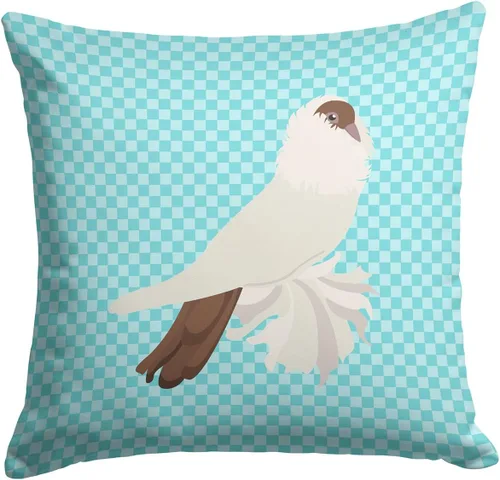 Vista 432 de Caroline's Treasures BB8163PW1414 Beltsville - Almohada decorativa de tela a cuadros pequeños, color blanco, pavo y gallina azul, lavable a máquina