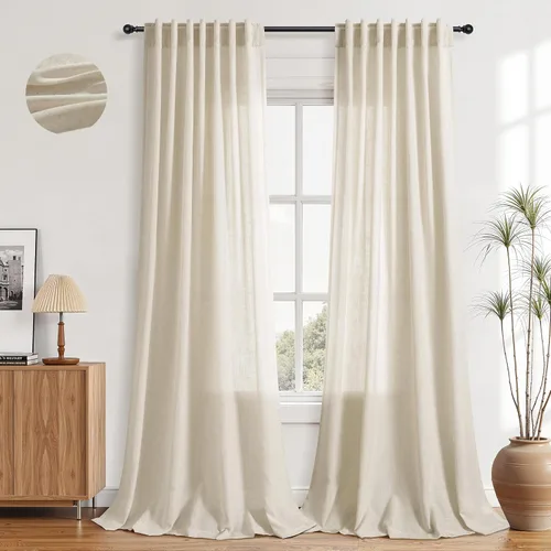 Vista 16 de Aersas Aqua Green Linen Curtains 84 Inches Long 2 Panels Set Back Tab Rod Pocket Living Room Curtain Farmhouse Rustic Light Filtering Hook Drapes