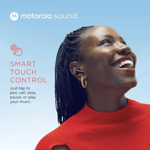 Vista 5 de Motorola Sound Moto Buds 125 True Wireless Earbuds, IPX5, impermeables, a prueba de sudor, control táctil, con micrófono de cancelación de ruido