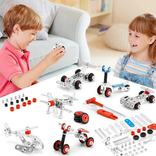 Vista 5 de BESTYMXY Juego de modelos de metal para autos y aviones, modelo de kit de construcción, 231 piezas, 6 modelos, juguetes de construcción de proyectos