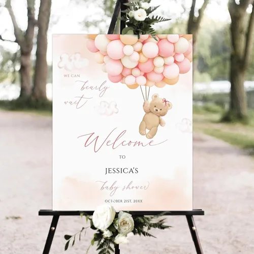 Vista 10 de Cartel de bienvenida personalizado para baby shower, cartel de bienvenida floral de niña, póster de bienvenida de rubor rosa Versión #1