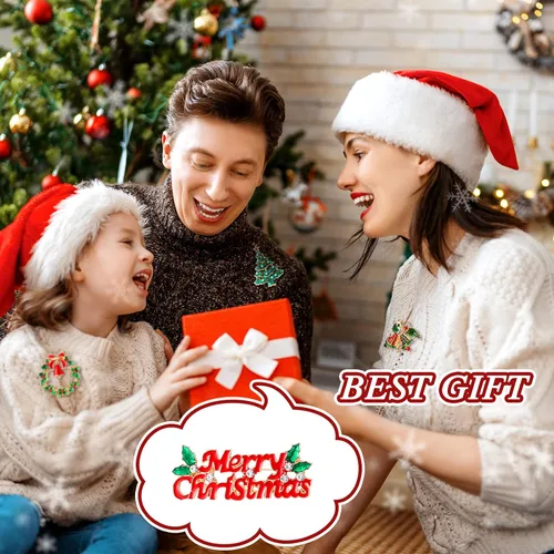 Vista 6 de 16 Pcs Christmas Brooches for Women Christmas Brooches and Pins Xmas Rhinestone Crystal Set Vintage Snowman Star Garland Reindeer Bells Tree Mixed