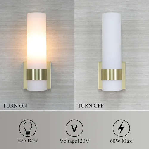 Vista 6 de XiNBEi Lighting XB-W1185-SB - Aplique de pared ADA, lámpara de tocador de baño vintage con tubo de vidrio acabado de latón satinado para cocina