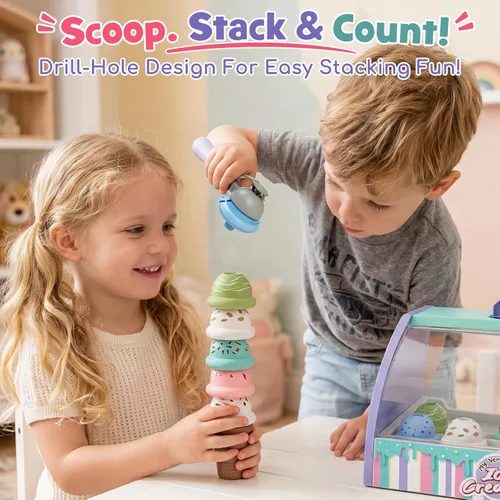 Vista 6 de Lehoo Castle Juguetes de helado para niños pequeños de 3 a 5 años, juguetes para niñas de 3 a 4 años, juego de tienda de helados para niños, regalo