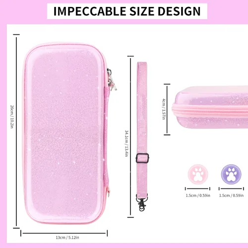 Vista 6 de HYPERCASE Pink Carrying Case Compatible with Nintendo Switch OLED, Portable Travel Storage Case with Glitter Switch Protective Cover, Screen
