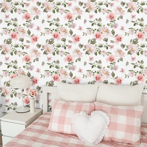 Vista 3 de VEELIKE Papel tapiz floral rosa suave de 17.7 x 118 pulgadas, papel de contacto floral de peonías vintage para paredes, armarios, estantes