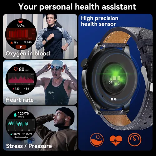 Vista 5 de Reloj inteligente (respuesta/hacer llamadas), pantalla FHD AMOLED de 1.43 pulgadas para hombres y mujeres, más de 100 modos deportivos, relojes