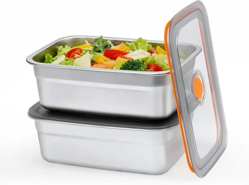 Vista 9 de 4 recipientes de almacenamiento de alimentos de acero inoxidable (50 onzas + 20 onzas) con tapas, a prueba de fugas y herméticos, recipientes