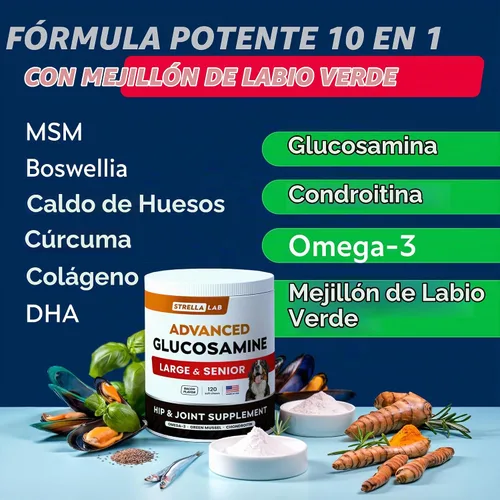 Vista 4 de Glucosamina avanzada para perros, colágeno y mejillón de labios verdes