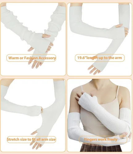 Vista 65 de Guantes cálidos de cachemira de brazo largo para mujer, guantes de invierno acogedores sin dedos, calentadores de brazos suaves, gran regalo