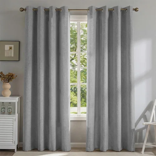 Vista 15 de Cortinas de lino libres de PFAS en negro de 63 pulgadas de largo, juego de 2 paneles, 100% cortinas opacas largas para dormitorio, sala de estar