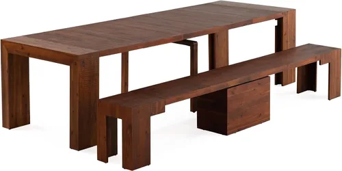 Vista 28 de Transformer Table - Mesa de comedor extensible de madera maciza, asientos 2-12, mesa de comedor expandible, muebles que ahorran espacio, muebles