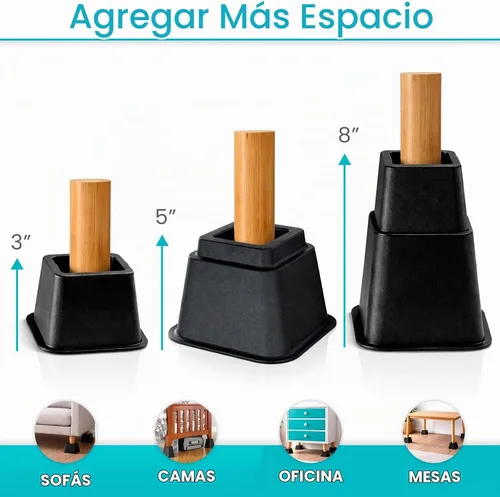 Vista 6 de Vive Elevadores de cama resistentes (paquete de 4, 3 pulgadas), elevadores de muebles para sofá, mesa, escritorio, silla y dormitorio, elevadores