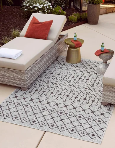 Vista 51 de Unique Loom Outdoor Trellis Collection - Alfombra de área con diseño de enrejado tribal (2 pies 2 pulgadas x 3 pies 1 pulgada, ovalada, azul/marfil)